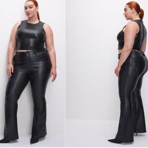 Good American Good Legs Flare Faux Leather Pant Black Size 16 High Rise